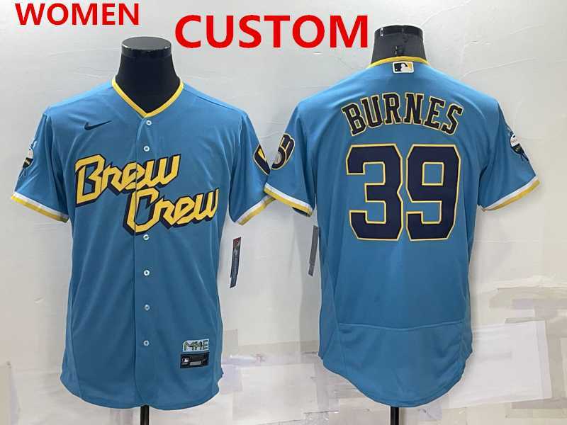 Women%27s Milwaukee Brewers Custom Blue 2022 City Connect Flex Base Stitched Jersey